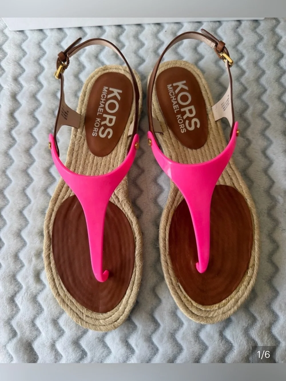 Michael Kors Bright Pink Thong Espadrille Sandals